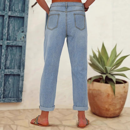 Damen Bunt bedruckte Jeans mit floralen Motiven und modischen Destroyed-Effekten Stalluxe