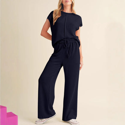 Women's Relaxed Fit Ribbed Lounge Set Stalluxe