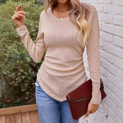 Damen Langarmshirt mit hochwertiger Struktur und V-Ausschnitt Stalluxe