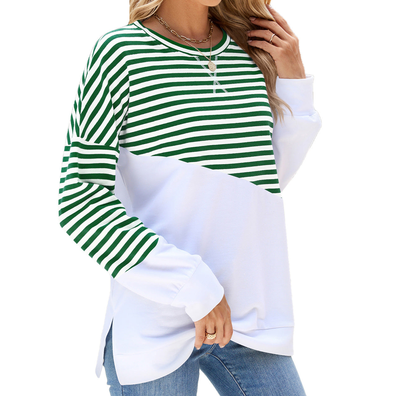 Damen lässiges Sweatshirt mit gestreiftem Design und abgesetztem Saum Stalluxe