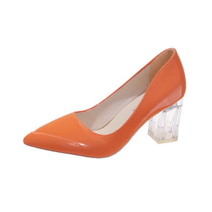 Damen klassische Pumps mit transparentem Blockabsatz und spitz zulaufender Vorderkappe Stalluxe