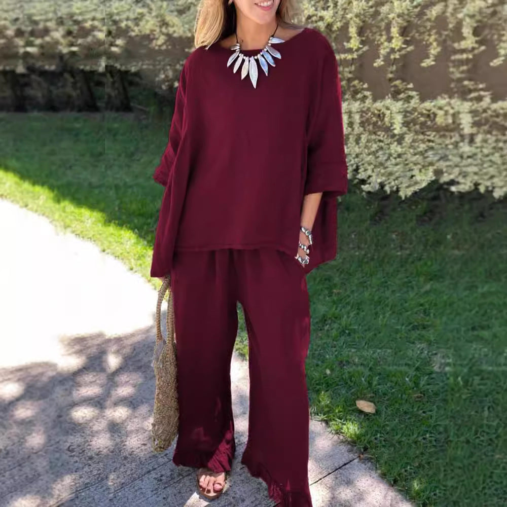 Damen lässiges zwei-teiliges Set mit weiten Hosen und oversized Oberteil Stalluxe