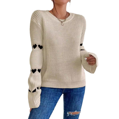 Damen lässiger Strickpullover mit Herzmuster und weitem Arm Stalluxe
