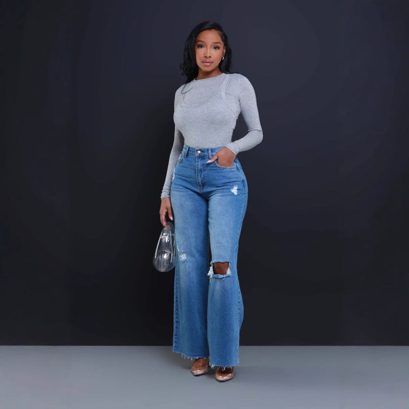 Damen Weit geschnittene Jeans mit stylishen Distressed-Details Stalluxe