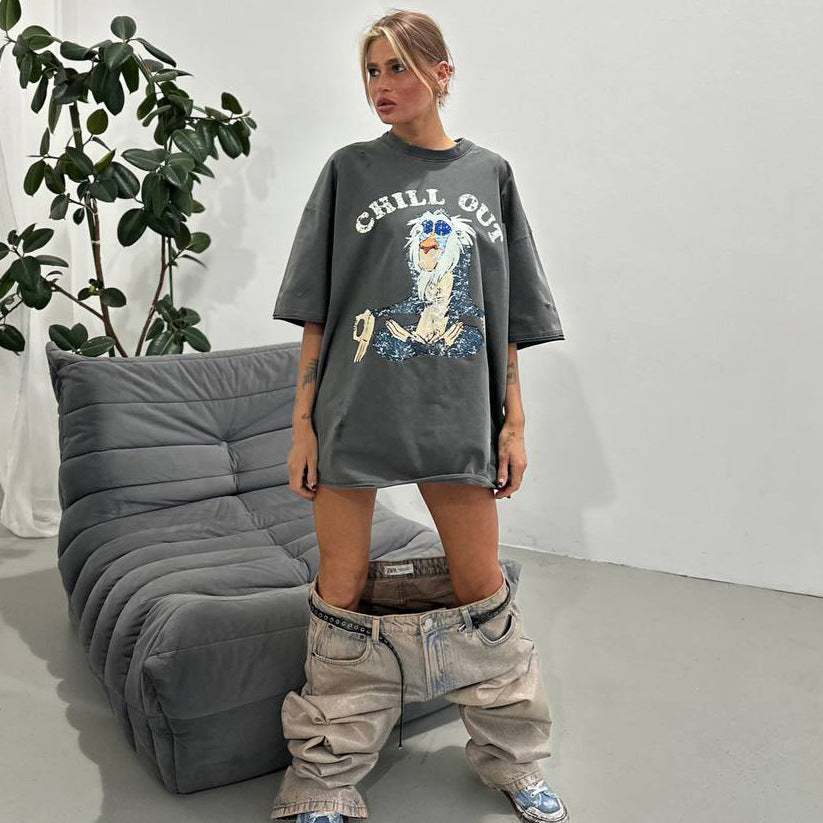 Damen Oversized T-Shirt mit kreativem Vintage-Motiv Stalluxe