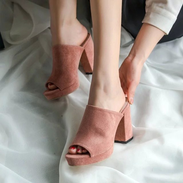 Damen Peep-Toe Blockabsatz-Slipper Stalluxe