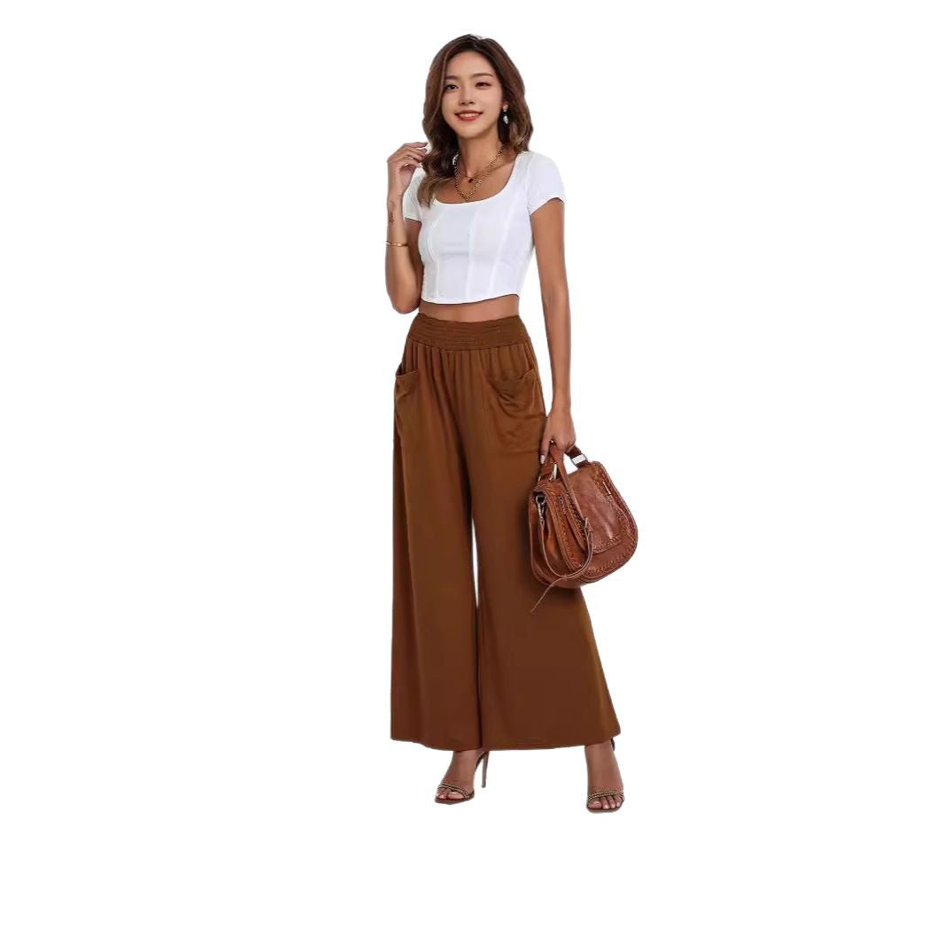 Damen Weit geschnittene Palazzo-Hose mit elastischem Bund und praktischen Taschen Stalluxe