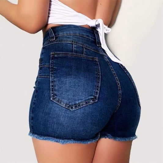 Damen Jeans-Shorts mit hohem Bund und ausgefranstem Saum Stalluxe