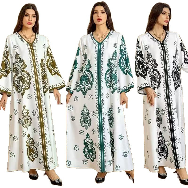 Damen Kaftan-Kleid mit kunstvollem Motiv und lockerer Passform Stalluxe