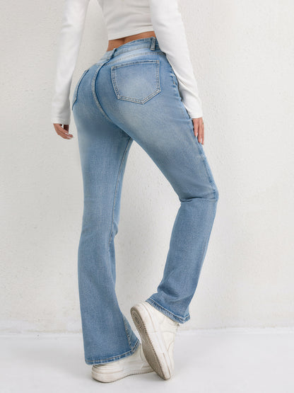 Damen Schlagjeans mit hohem Bund und figurformendem Design Stalluxe