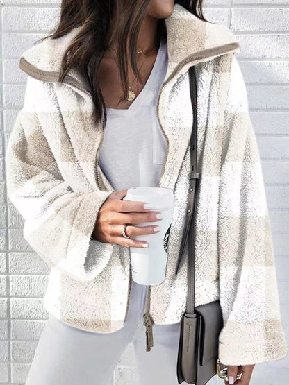 Damen Teddy-Fleece-Jacke mit hohem Kragen Stalluxe