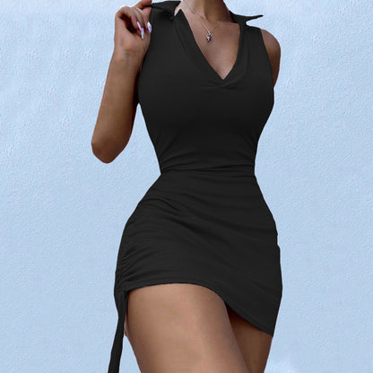 Damen figurbetontes Minikleid mit tiefem V-Ausschnitt und Raffungen Stalluxe