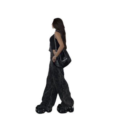 Damen Lässige Latzhose aus Denim mit entspanntem Schnitt Stalluxe