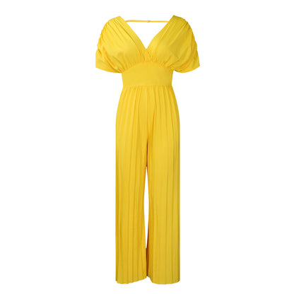 Damen Plissees Jumpsuit mit voluminösen Ärmeln Stalluxe Gelb