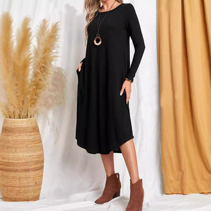 Damen Freizeit-Maxikleid mit praktischen Taschen und lockerem Schnitt Stalluxe