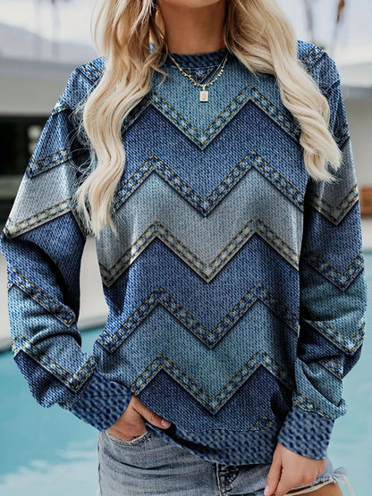 Damen Sweatshirt mit markantem Denim-Zickzack-Muster Stalluxe