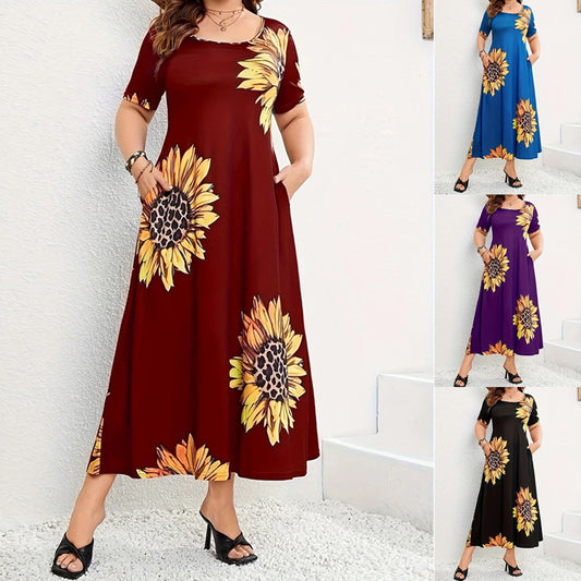 Damen Sommerliches Maxikleid mit floralem Sonnenblumenmuster und praktischen Taschen Stalluxe