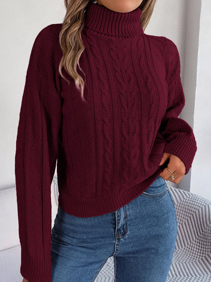 Damen Gemütlicher Strickpullover mit Stehkragen und Zopfmuster Stalluxe