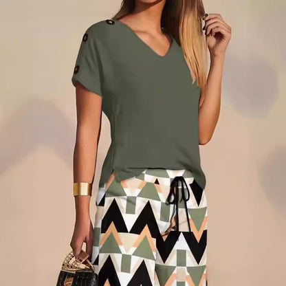 Damen zwei-teiliger Sommeranzug mit Knopfdetails und elastischem Bund Stalluxe
