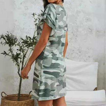 Damen Freizeitkleid mit Rüschendetails und Camouflage-Design Stalluxe