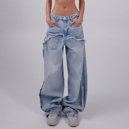 Damen Distressed Wide-Leg Jeans mit fransigen Abschlüssen Stalluxe