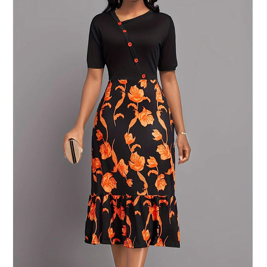 Damen Elegantes Kleid mit floralem Muster und Knopfdetails Stalluxe
