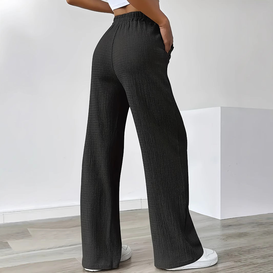 Damen Weit geschnittene Freizeithose mit elastischem Bund und dekorativen Knöpfen Stalluxe