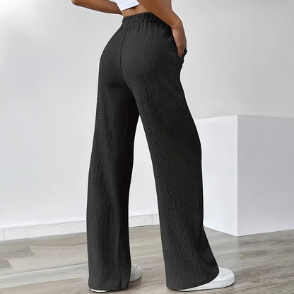 Damen Weit geschnittene Freizeithose mit elastischem Bund und dekorativen Knöpfen Stalluxe