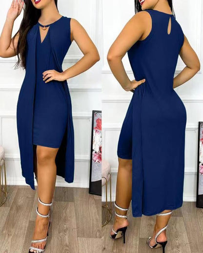 Damen ärmelloses Maxikleid mit tiefem V-Ausschnitt und seitlichem Schlitz Stalluxe