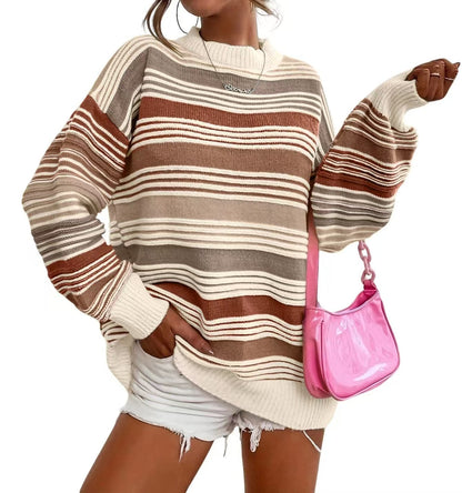 Damen gestreifter Oversize-Pullover mit Rundhalsausschnitt und lässiger Passform Stalluxe