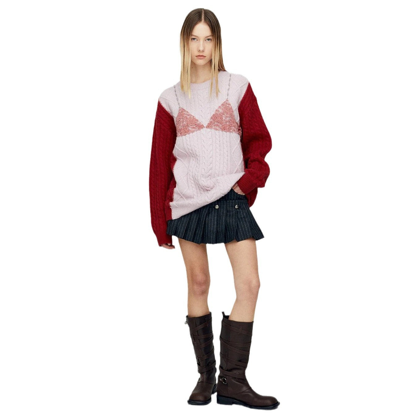 Damen Grobstrickpullover mit eleganten Spitzenakzenten und lässigem Schnitt Stalluxe