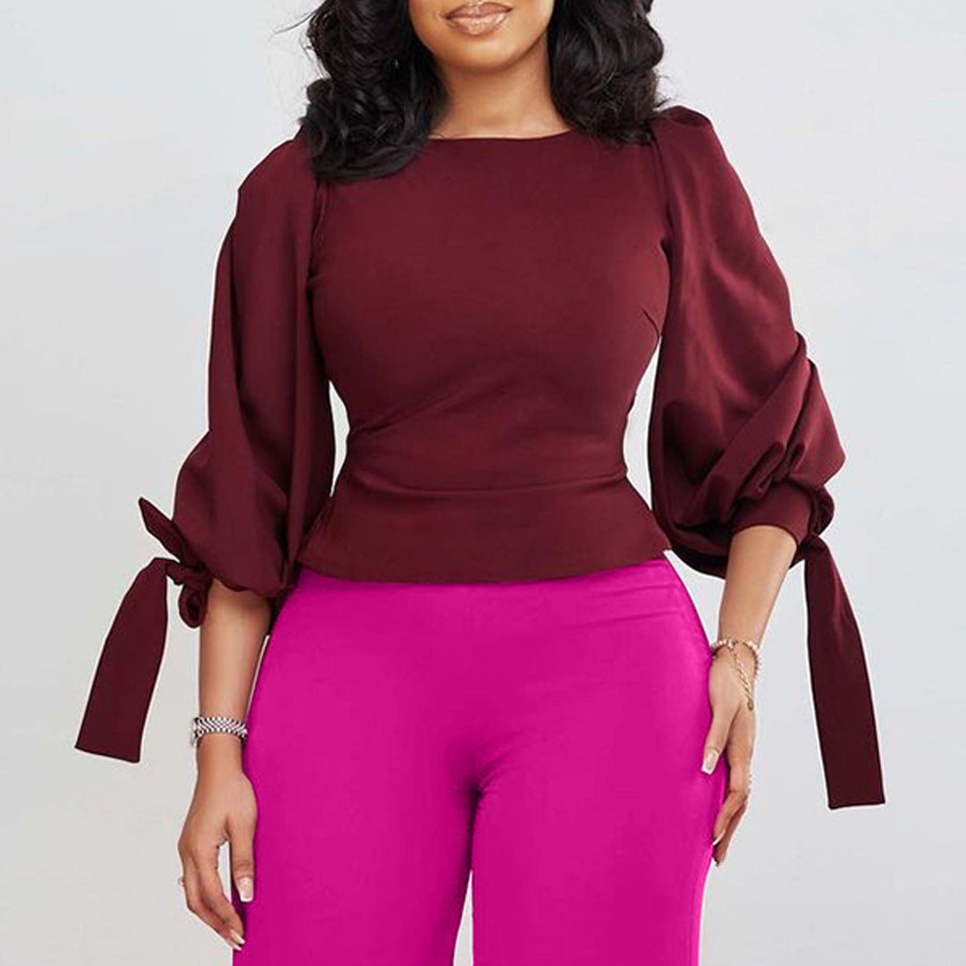 Damen Bluse mit voluminösen Ärmeln und Bänder Stalluxe