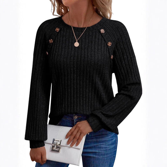 Damen lässiger Strickpullover mit eleganten Knopfdetails Stalluxe