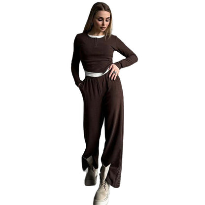 Damen gemütlicher Lounge-Anzug mit elegantem Kragen und weitem Bein Stalluxe