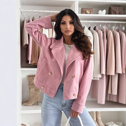 Damen Kurze Bikerjacke mit doppelter Knopfleiste und weichem Material Stalluxe Rosa