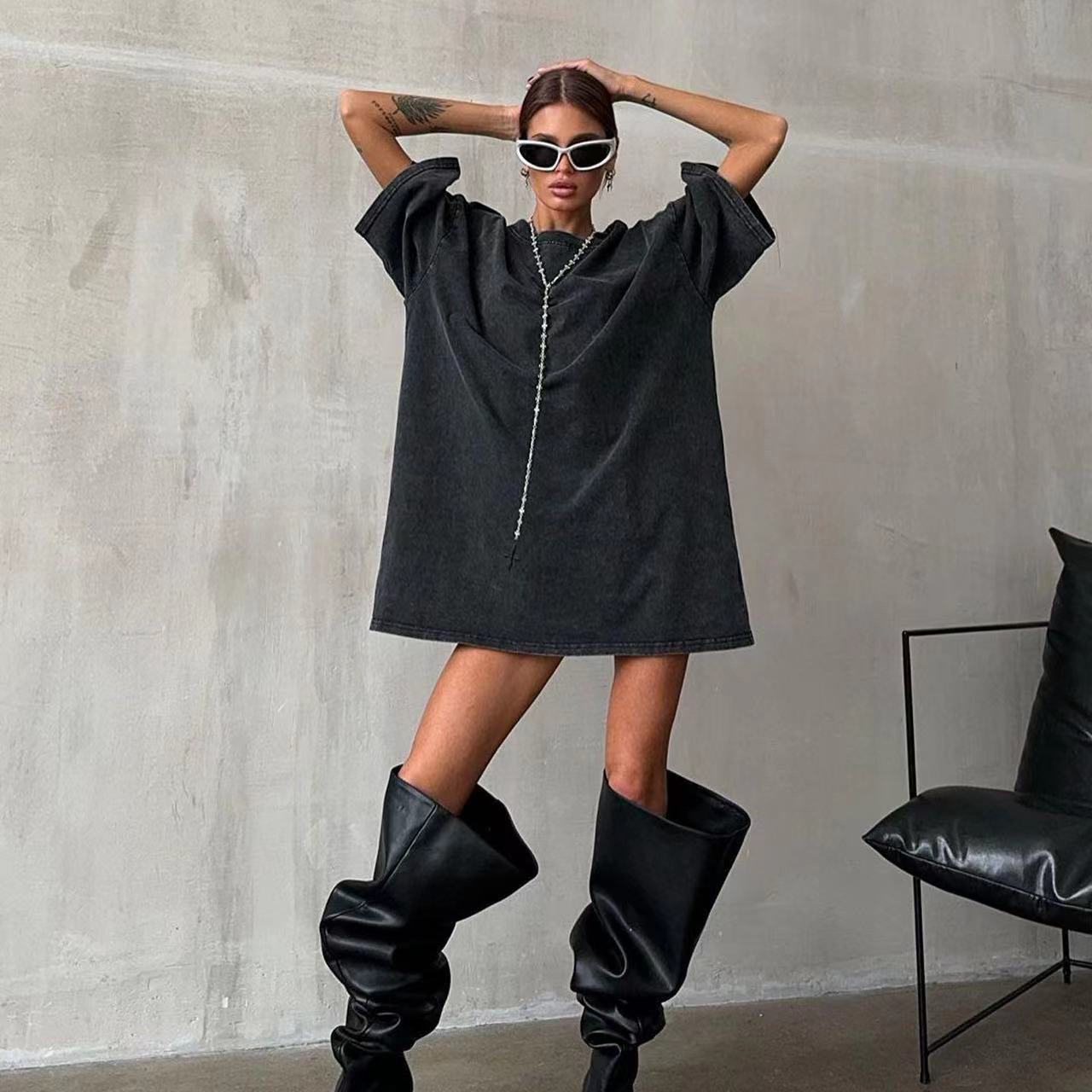 Damen Oversized T-Shirt mit auffälligem Schriftzug Stalluxe