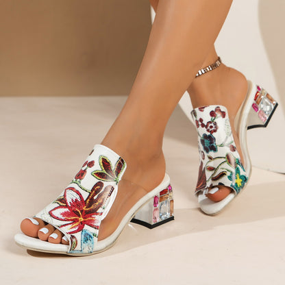 Damen Riemchen-Mules mit floralem Design und komfortablem Blockabsatz Stalluxe
