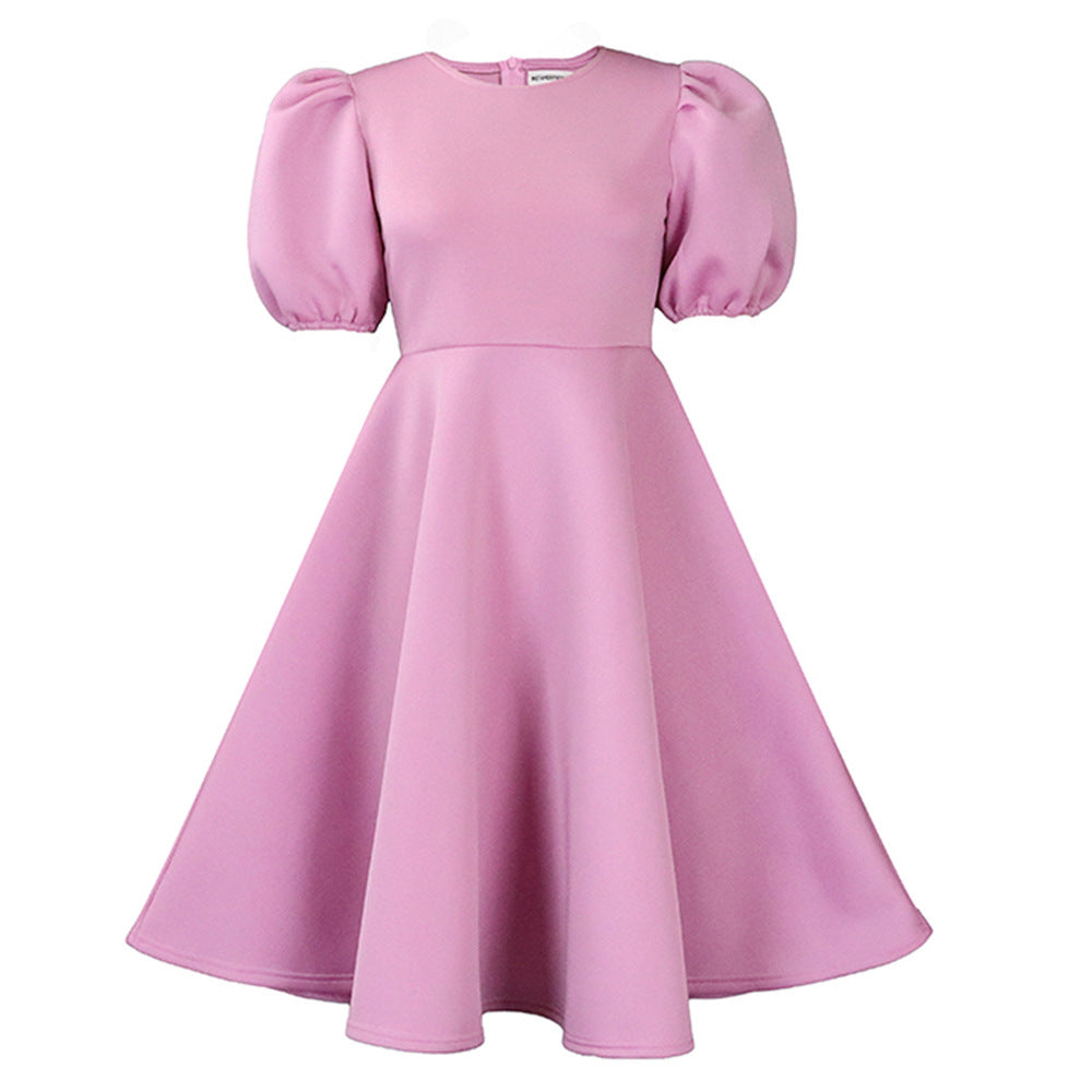 Damen Skaterkleid mit voluminösen Ärmeln und schwingendem Rock Stalluxe Pfirsichrosa