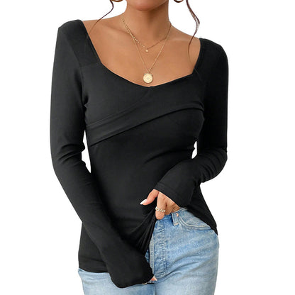 Damen Longsleeve Body mit schicker Wickeloptik und bequemen Ärmelabschlüssen Stalluxe