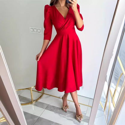Damen Wickelkleid mit voluminösen Ärmeln und schwingendem Rock Stalluxe