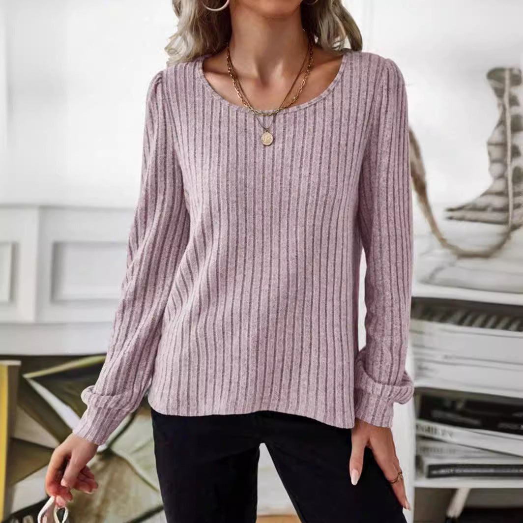 Damen Gestreifter Pullover mit Puffärmeln Stalluxe