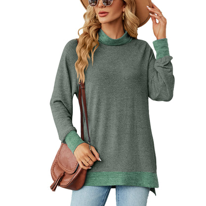 Damen Oversized Pullover mit hohem Kragen und Kontrastärmel Stalluxe