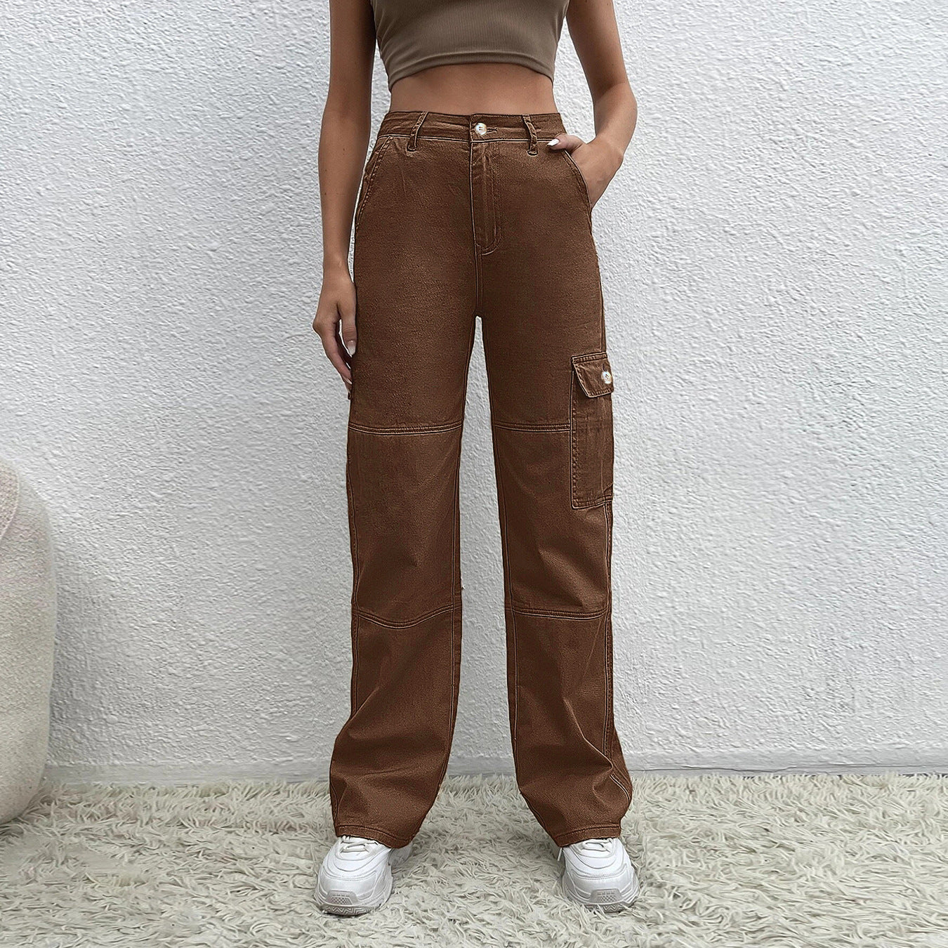 Damen Cargo-Hose mit hoher Taille und weitem Schnitt Stalluxe