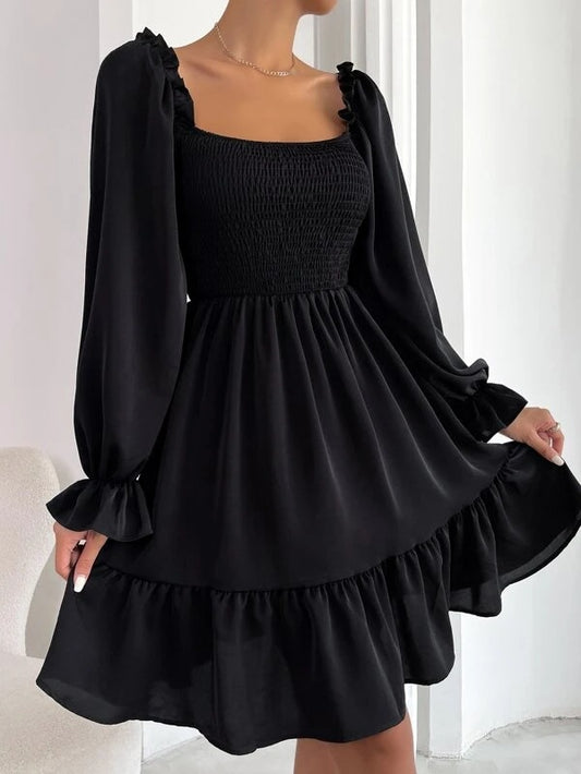 Damen Puffärmel Kleid mit Rüschendetails und elastischem Oberteil Stalluxe