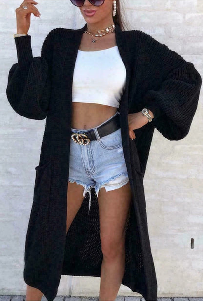 Damen Langer Strickcardigan mit weiten Ärmeln und praktischen Taschen Stalluxe