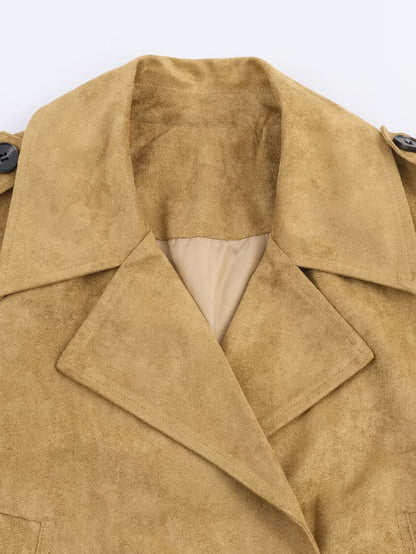 Damen Modische Cropped Trenchjacke mit doppelter Knopfleiste und praktischen Taschen Stalluxe