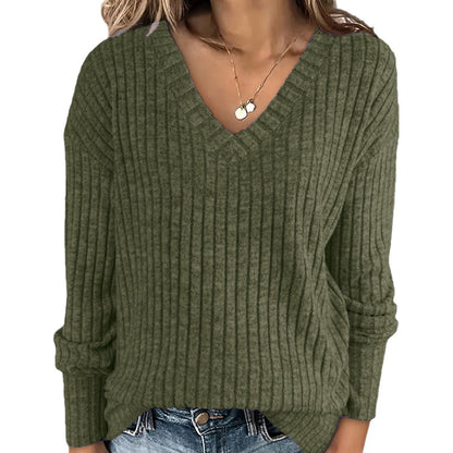 Damen V-Ausschnitt Pullover mit feinen Streifen Stalluxe