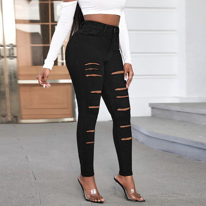 Damen Skinny Jeans mit modischen Rissen Stalluxe Schwarz