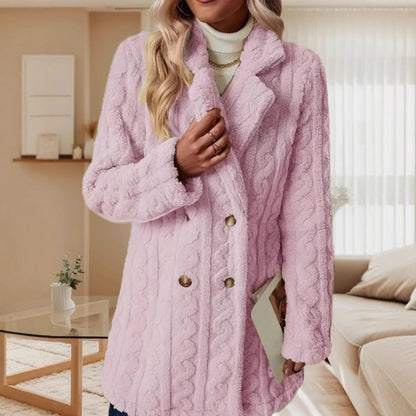 Damen Plüschmantel mit strukturiertem Design und großen Knöpfen Stalluxe