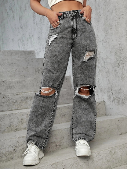 Damen Weit geschnittene Destroyed Jeans mit modischen Rissdetails Stalluxe